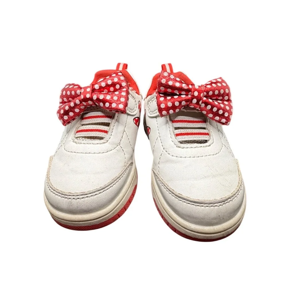 Disney Baby Minnie Mouse Sneakers Kids Size 5 White Red Good‎ Polka Dot Bow